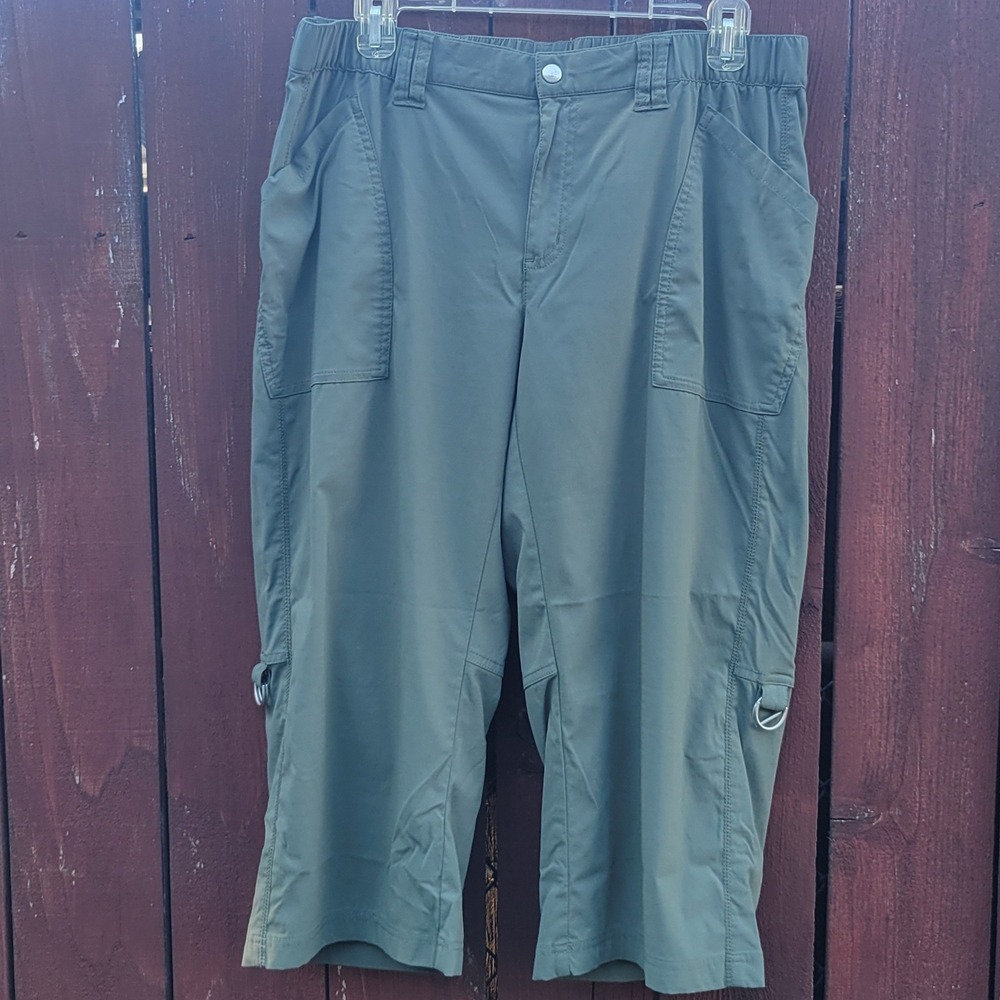 Lucy Womens Olive Green Cargo Roll Up Capri Hiking Pants Sz L Stretch Activewear
